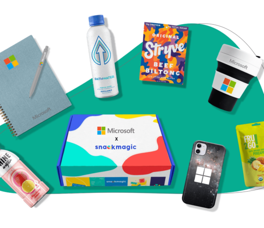 How to easily send branded conference swag to virtual attendees Water bottle, note books, cups and drinks from Swag Distribution SnackMagic