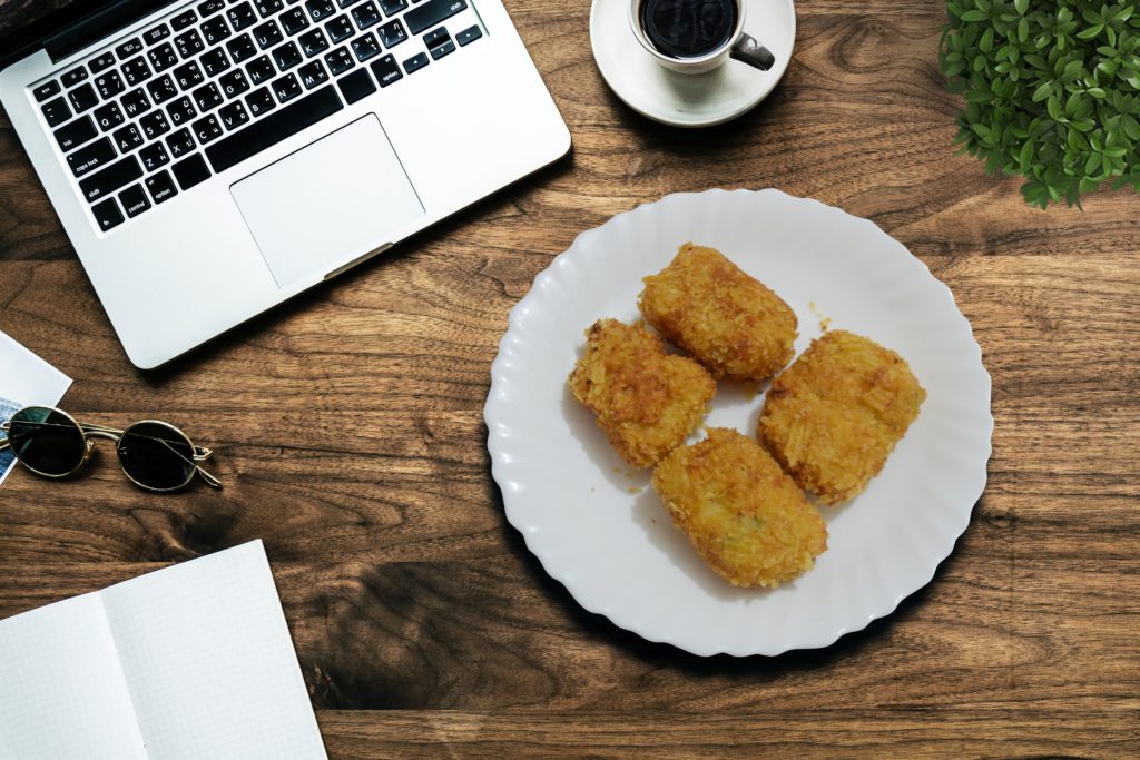 nuggets and laptop on the table