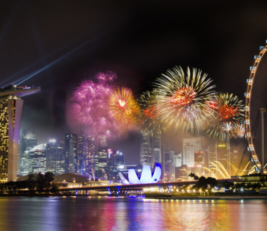 Enjoying National Day of Singapore Fireworks in Singapore