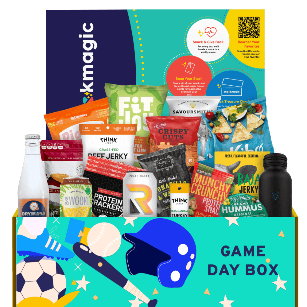 A huge SnackMagic box full of snacks and sips for game day,