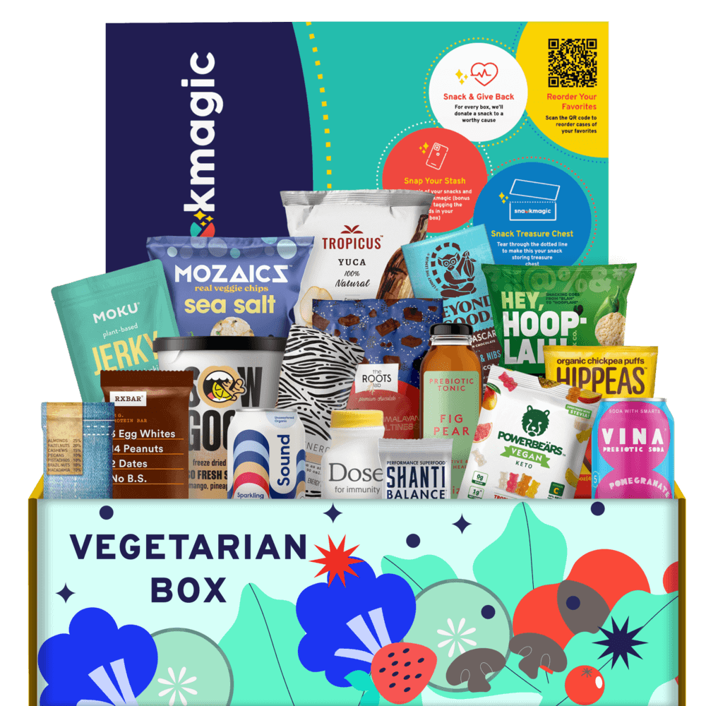 A huge SnackMagic box full of treats and sips around a vegetarian theme. 